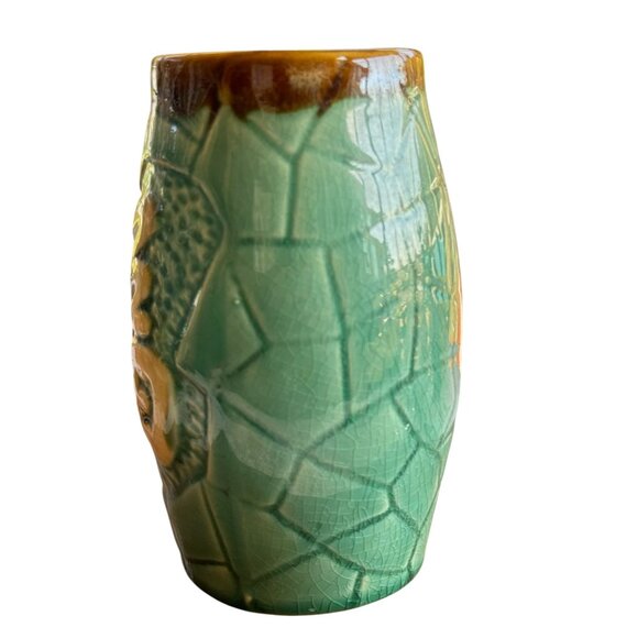 Vintage Mid Century Green Ceramic Vase With Chinese Symbol - Picture 6 of 9